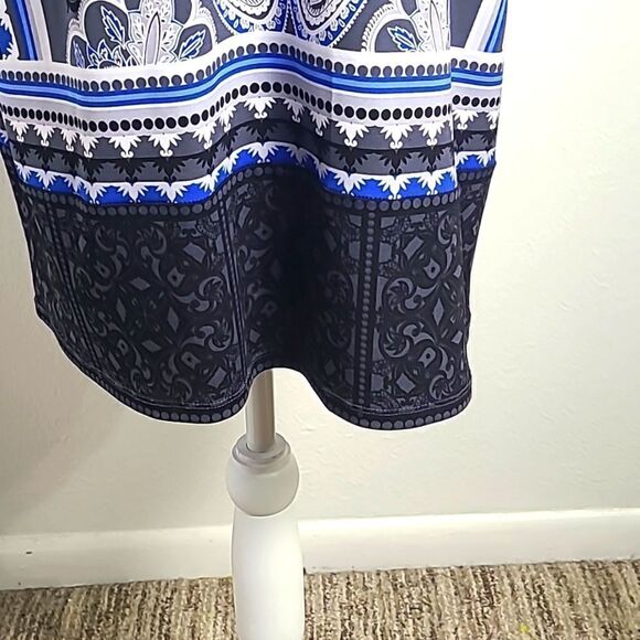 Alfani Blue, Black, Gray, White Printed Design Shift Dress, Size Medium - Picture 3 of 7